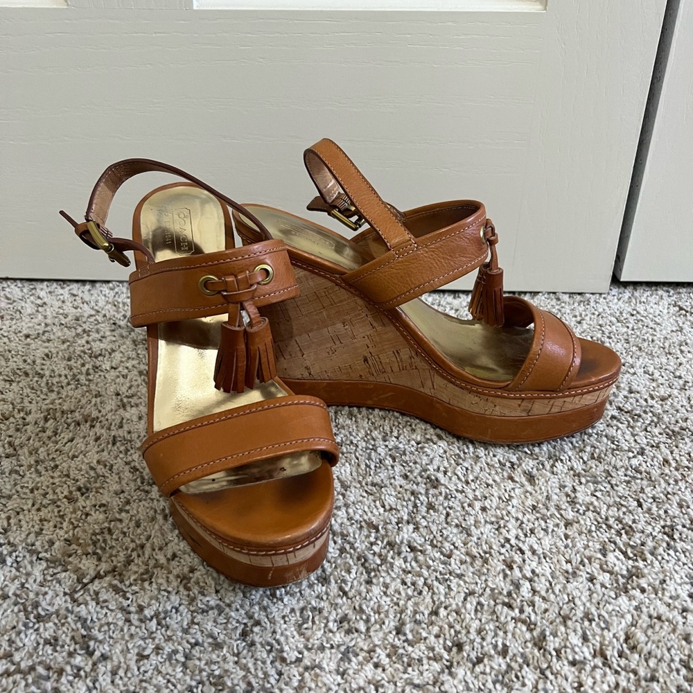 Women's Tan Tassel Cork Wedge Sandals